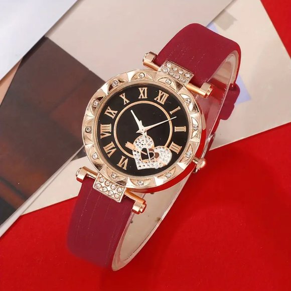 5pcs/set Women's Watch Cute Heart Quartz Watch Elegant Rhinestone Analog Watch - Picture 6 of 7
